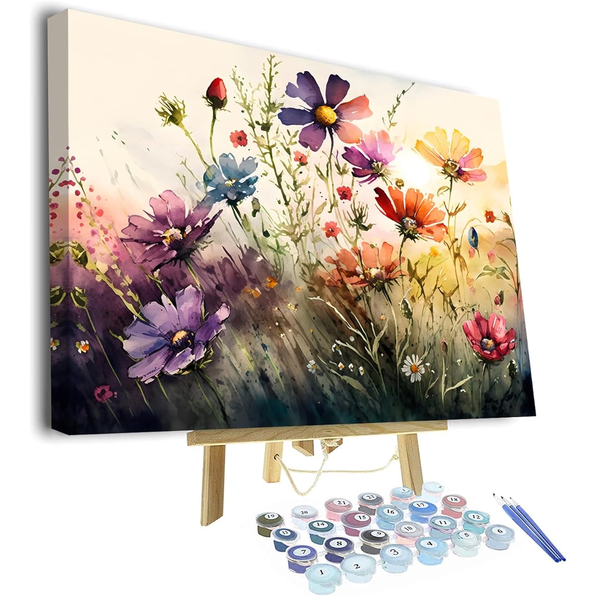 TUMOVO Watercolor Flower Painting by Numbers for Adults Beginners Abstract Painting by Number Kit Canvas Acrylic Paint Flower Drawing Painting with Paintbrush Oil Painting 16"x20" Framed