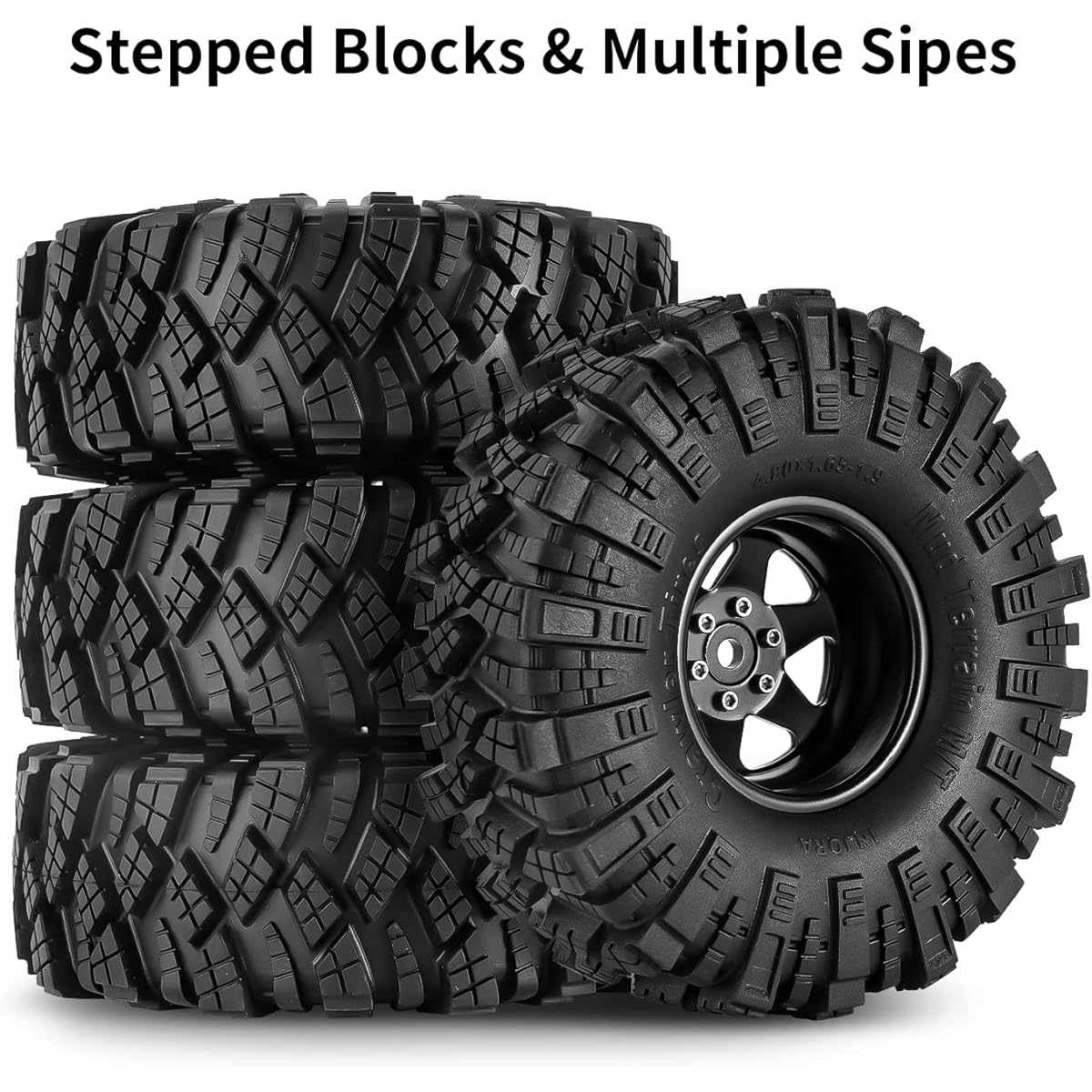 INJORA 1.9 Mud Tire Set Offset 8.9mm Beadlock Wheel Rim for 1/10 RC Crawler Car Axial SCX10 90046 UTB18 TRX4 SCX10 Pro (Black)