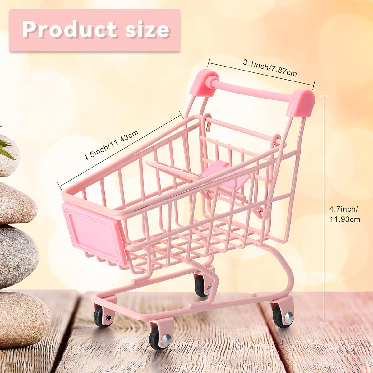 Hotop 3pcs Small Shopping Cart Mini Supermarket Cart Hand Cart Shopping Utility Cart Kids Metal Shopping Cart Modal Storage Toy Shopping Cart (Pink, Purple Combine) (Candy Style)