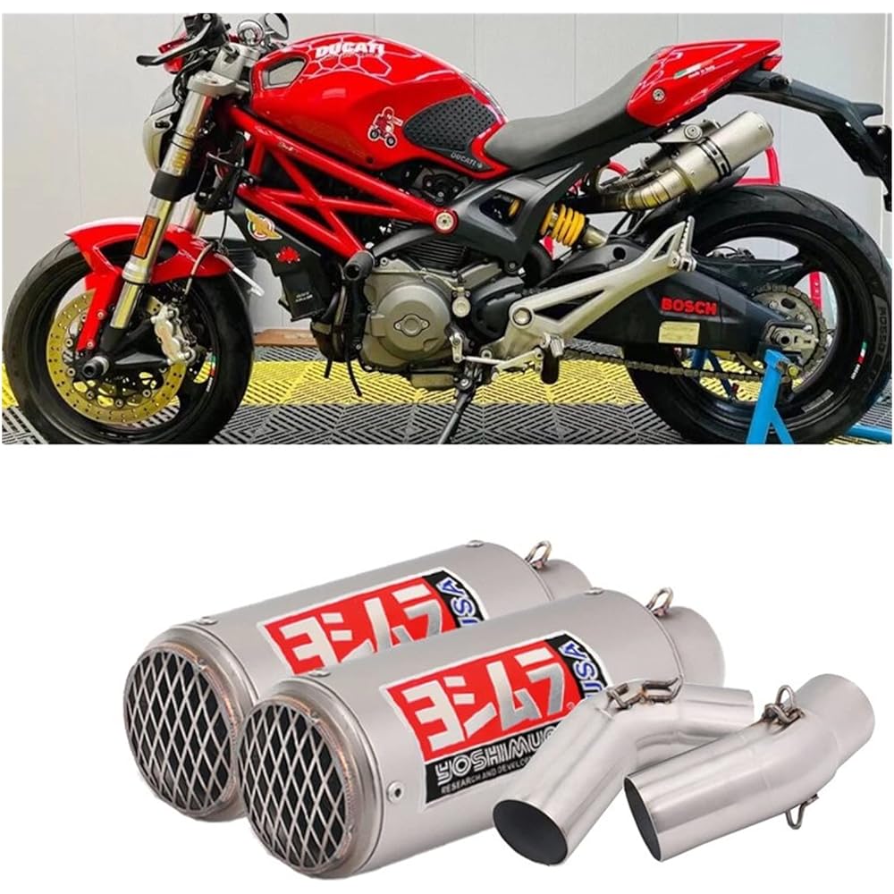 Applicable to For Ducati Monster 659 For 696 For 695 For 795 For 1100 For Hypermotard 796 Exhaust Pipe Slip-on Motorcycle Mid Pipe 51mm Muffler (Color : G1)