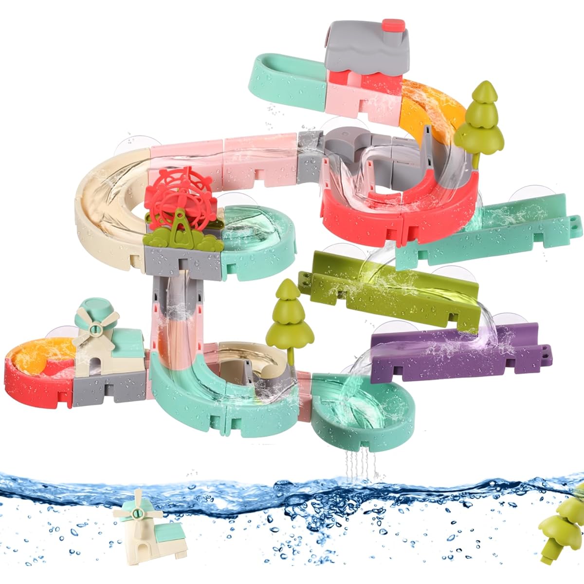 AXSOGAO Bath Toys for Kids Age 4-8, 54 Pieces Wall Bathtub Toy Slide for Toddlers 3 4 5 6 Years Old, No Mold, DIY Bath Toys, Take Apart Truck Set, Shower Toys, Bathtime Toys, Birthday Gifts for Boys and Girls