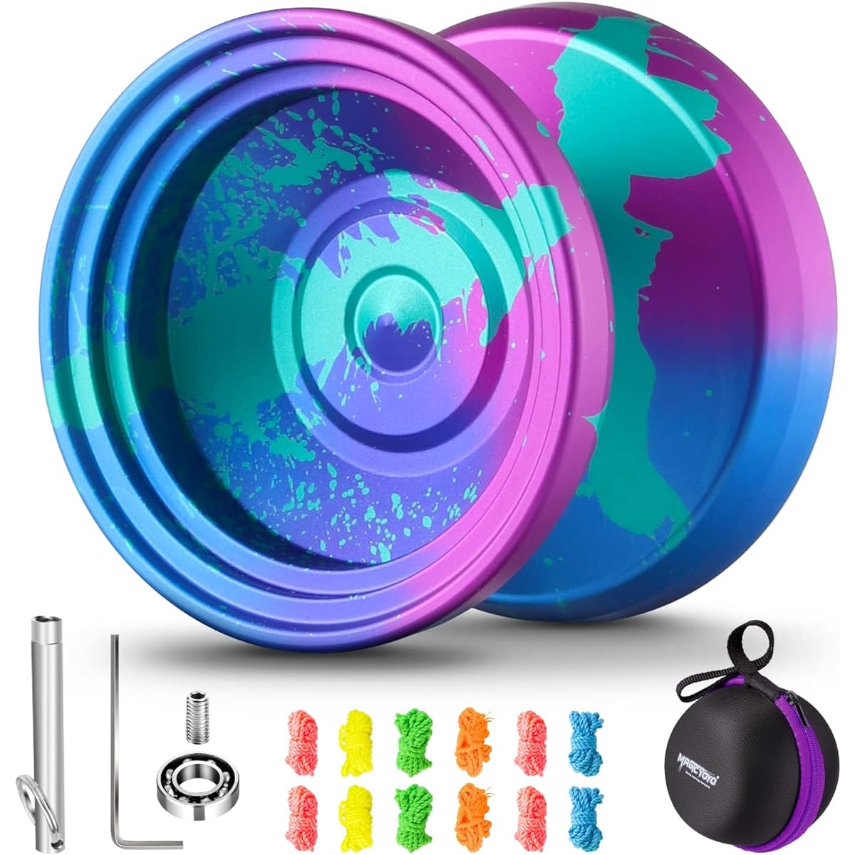 Unresponsive Yoyo Professional V8 Dual Purpose Yoyo Replacement Slim Responsive Yoyo Bearings for Kids Beginners and Advanced Alloy Yoyos with 12 Strings + Yoyo Bag + Bearings + Removal Tool