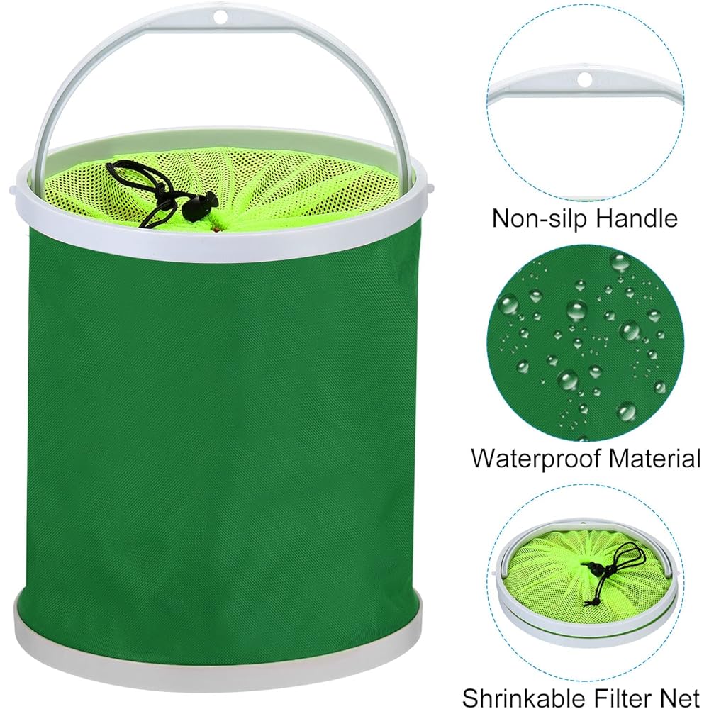 PATIKIL Water Tank Cleaning Bucket Footbath Bucket Foldable with Handle for Camping Car Wash 13L Green