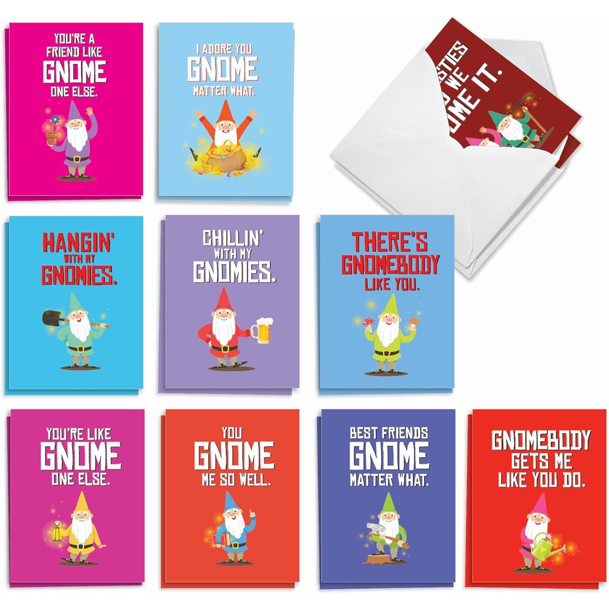 The Best Card Company Friendly Garden Gnome - Box of 20 All Occasion Cards - Bulk Set AM6441OCB-B2x10