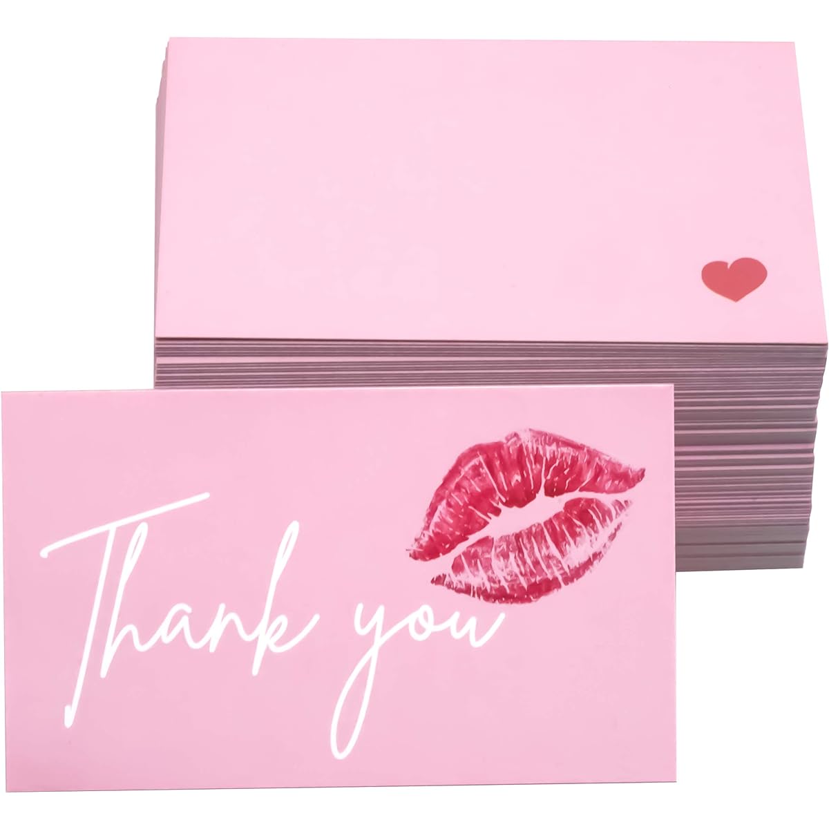 RXBC2011 Thank You for Your Purchase Cards Red Lips Kiss Sweet Package Inserts for Online Business 100 Pack Pink