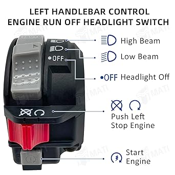 M MATI Left Handlebar Switch Control Engine Start Off Headlight Switch for Yamaha Grizzly 125 YFM125 Raptor 125/250 Wolverine YFM350F Warrior 350 YFM350X Bear Tracker 250 YFM250X 4KB-83973-21-00