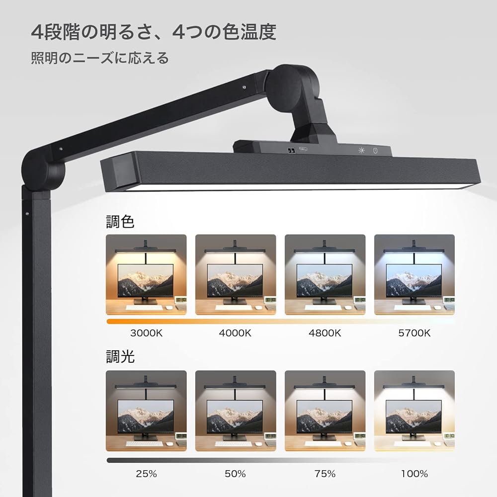 BeaNet Desk Light LED [Eye-friendly 45° Angle / Motion Sensor] 4 Levels Dimming Color Clamp Desk Lamp Reinforced Aluminum Alloy Multi-Angle Adjustment Compact Foldable Tabletop Light Touch Sensor Reading/Study/Work BNT-DEL01