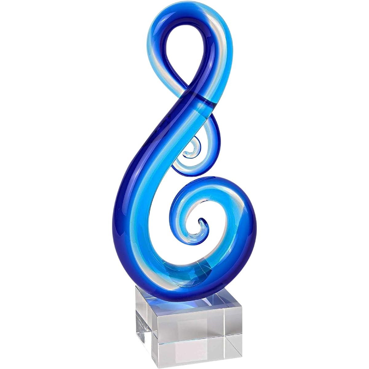 Badash Blue Note Murano Style Art Glass Centerpiece 11" Tall Mouth Blown Glass Sculpture Crystal Base Contemporary Home Decor Accent Piece