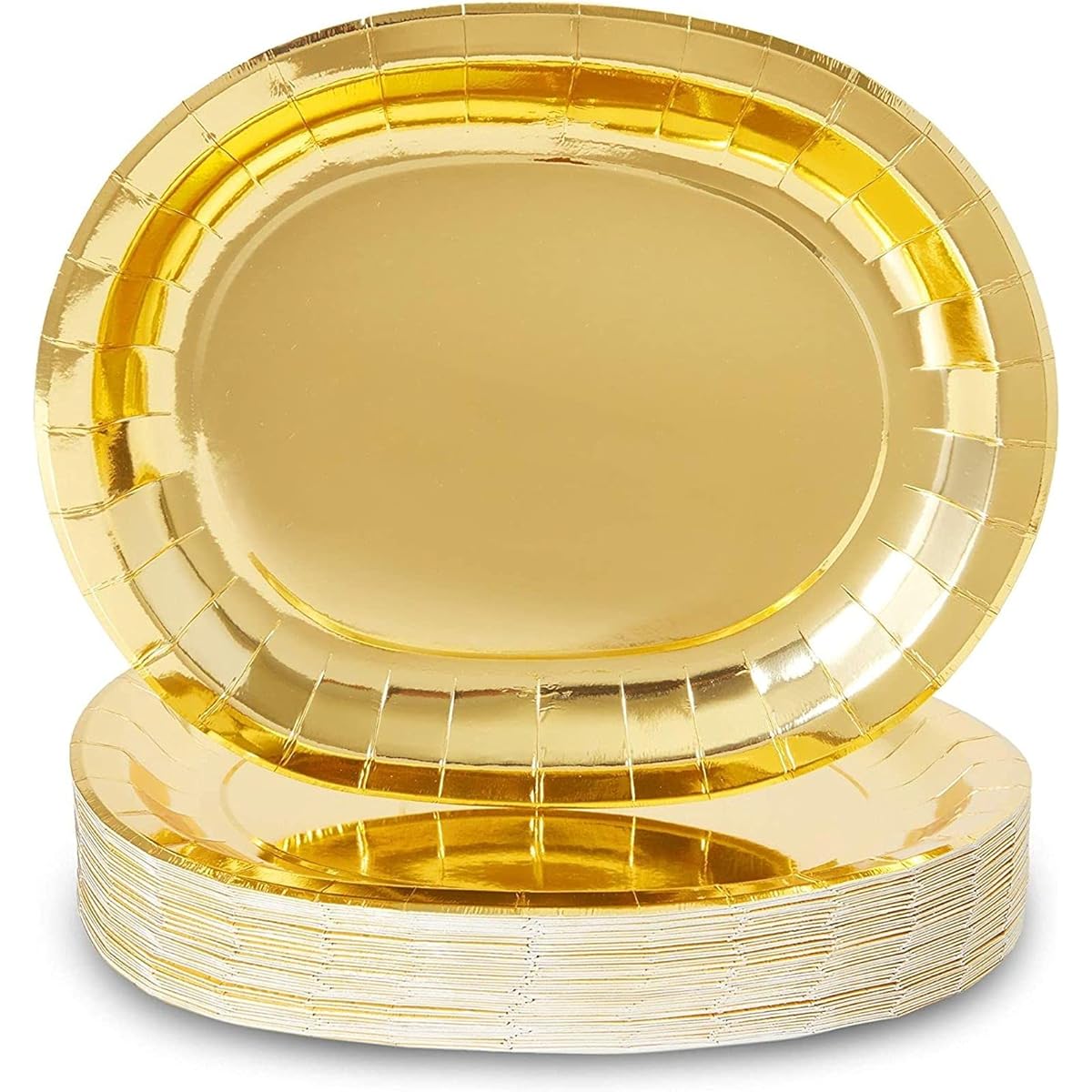 Oval Serving Platters for Parties Gold Foil Paper Trays (12.5 x 10 Inch, 48 Pack)