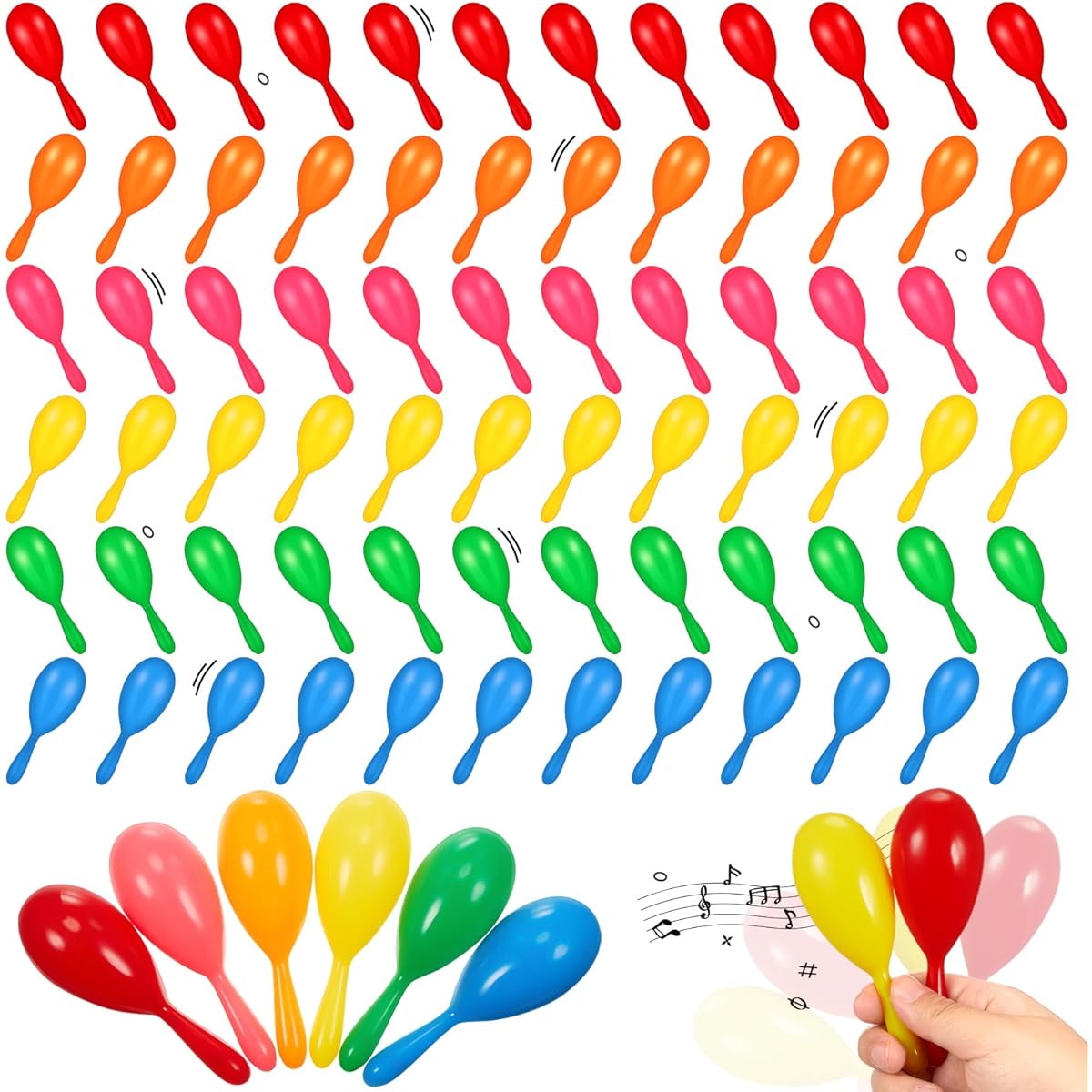 Lenwen 120pcs 4" Mini Fiesta Maracas Bulk Cinco de Mayo Party Favors Neon Maracas Shakers Mexican Party Favors Noise Makers Maracas Musical Instruments for Birthday Mexican Party Classroom Musical