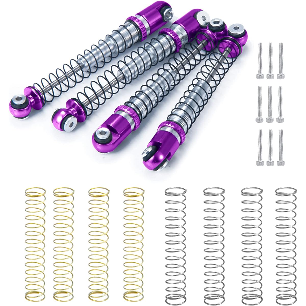 MORLORDY Aluminum Alloy 4pcs RC Shock 48mm Adjustable Shock Absorber Damper for SCX24 Shock 48mm Upgrade 1/24 RC Crawler Car Accessories Black & Purple