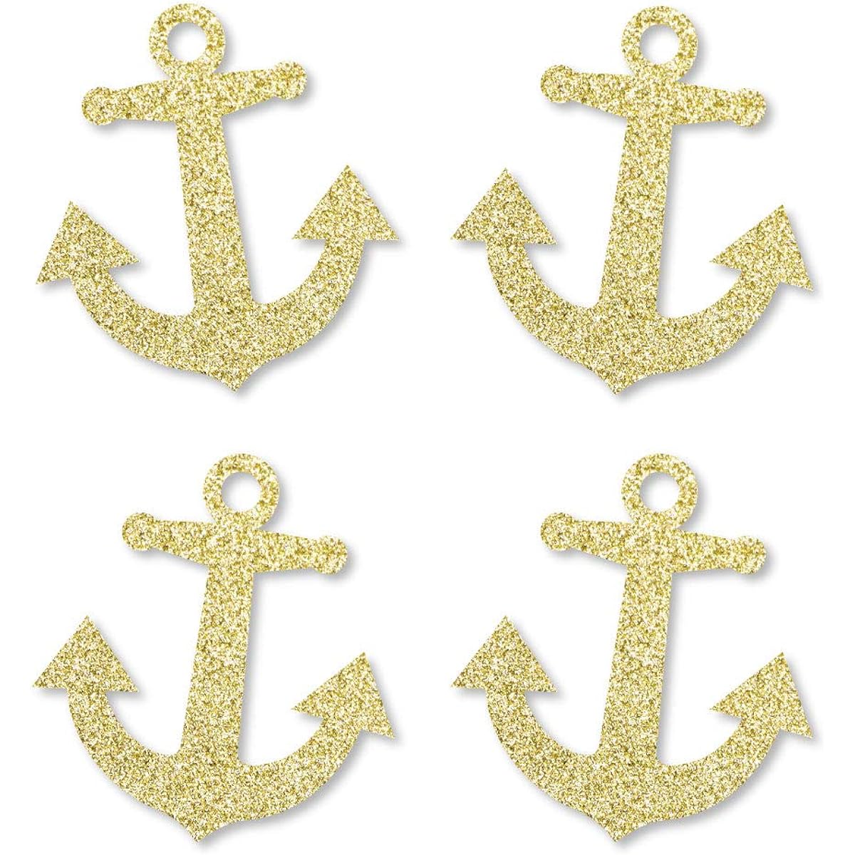 Gold Glitter Anchors - No Mess Real Gold Glitter Cutouts - Nautical Party Confetti - Set of 24