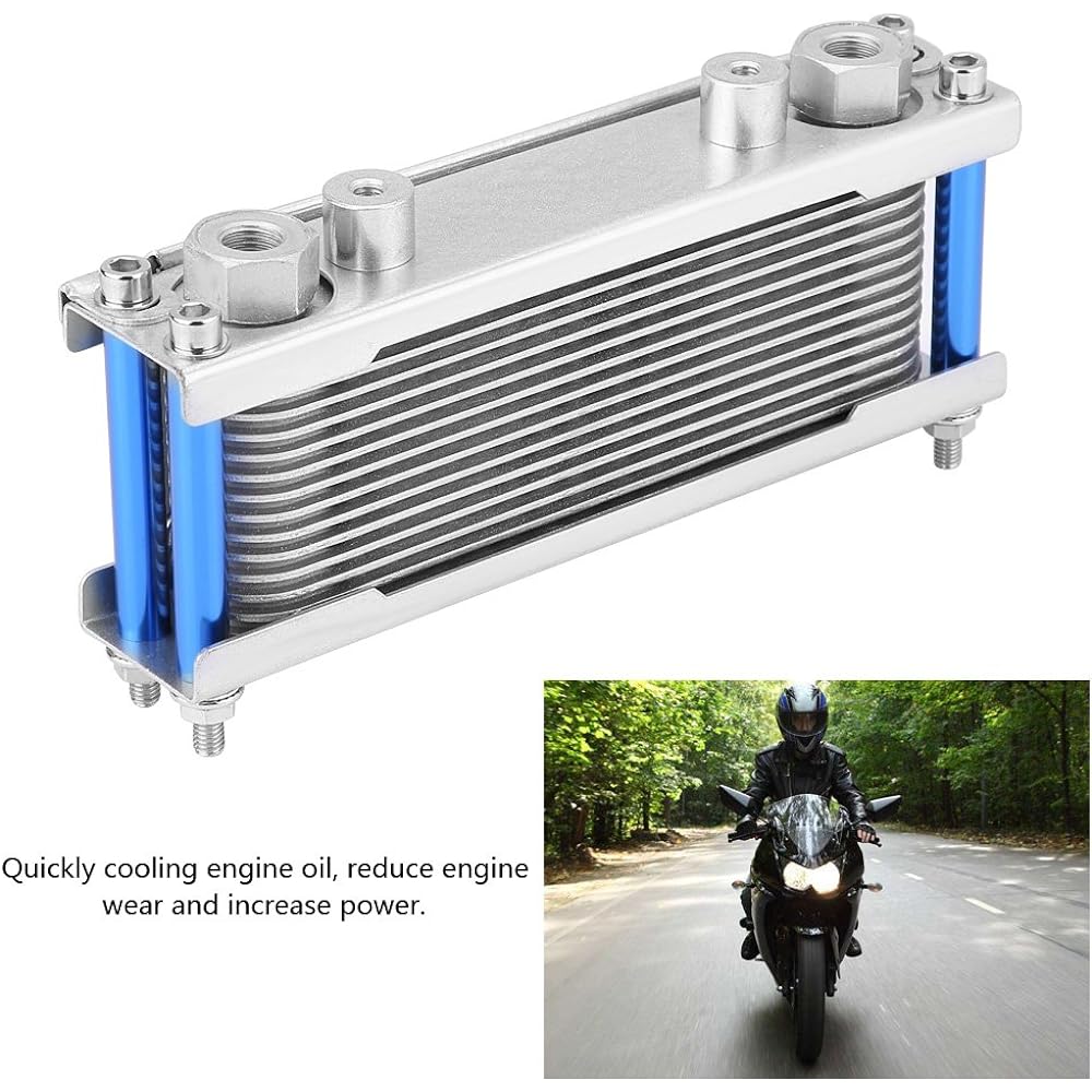 EBTOOLS Oil Cooler 80ml Capacity Motorcycle Engine Oil Radiator M12 x 1.25mm Thread Size Universal Bike Cooling System Kit 200 x 95 x45mm Fits Most Motorcycles, Dirt Bikes, Pit Bikes 50cc 125cc 140cc 150cc 200cc (Silver)