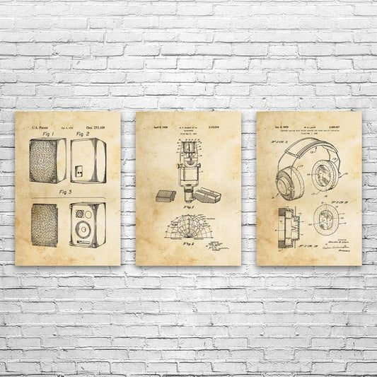 Set of 3 Music Recording Studio Posters (18x24), DJ Gifts, Recording Studio Art, Audio Tech Gifts, Speaker Art Prints, Stereo Art Vintage Paper