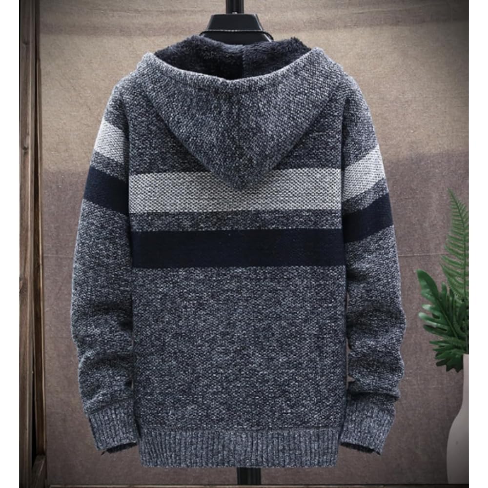 Men's Zip Up Parka Boa Back Switching Cardigan Outerwear Long Sleeve Hooded Parka Simple Outerwear Korean