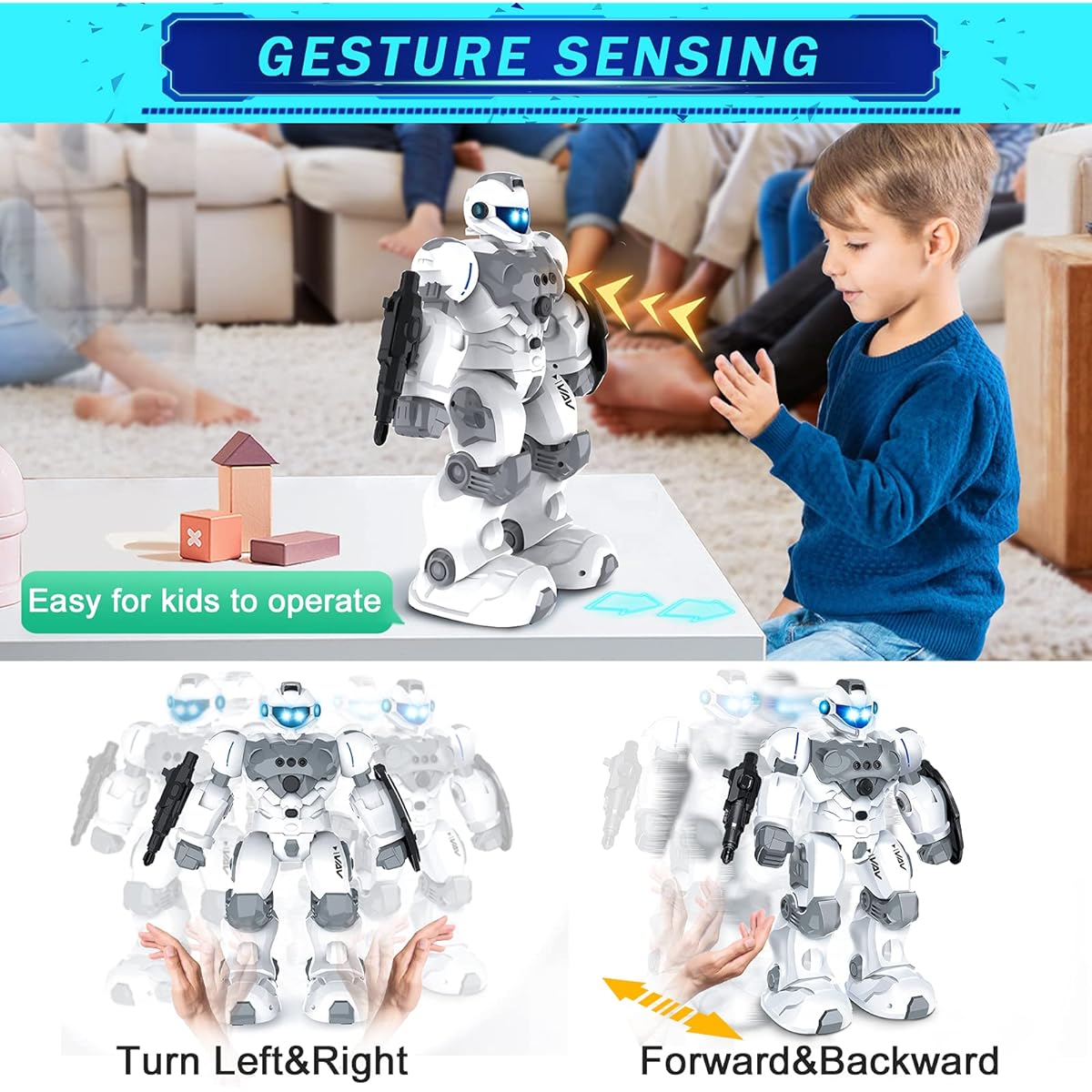 VAV Toys for 6-10 Year Old Boys Girls, Rechargeable Remote Control Robot Toys, Intelligent Programmable RC Robot with 2.4GHz Gesture Sensing, Christmas Birthday Gift for 6 7 8 9 10 Year Old Kids
