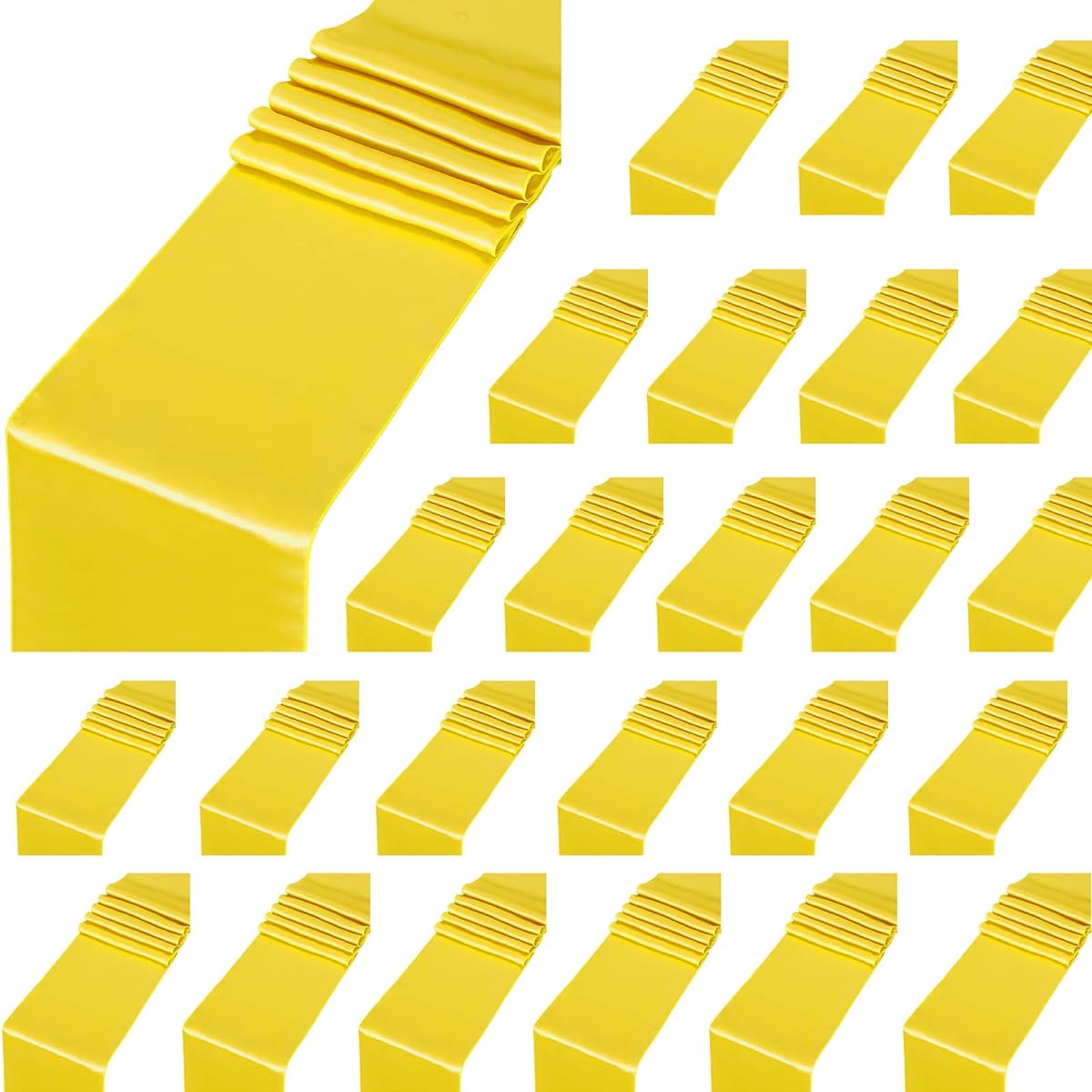 Satin Table Runners 12" x 108" Long Silk Smooth Fabric Yellow Table Runners Set of 24 for Weddings, Banquets, Graduations, Birthday Parties