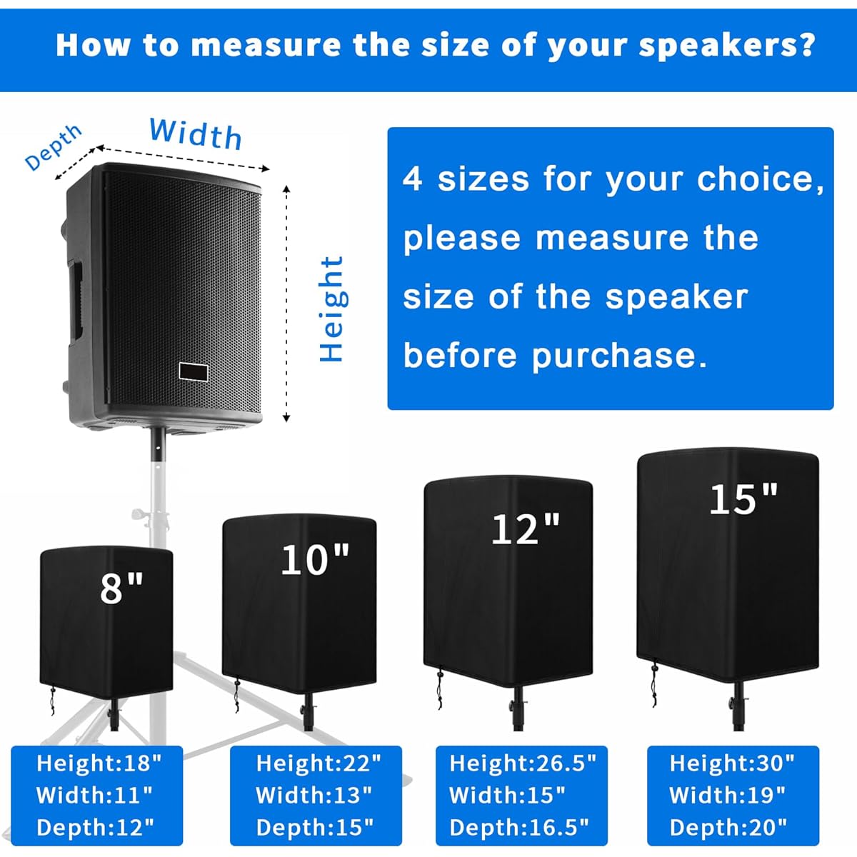 Feionar Speaker Cover for 15" PA/DJ Powered Speaker Mounted on Stand Outdoor Speaker Cover UV Protection Waterproof Dustproof 600D Oxford Cloth (Black)