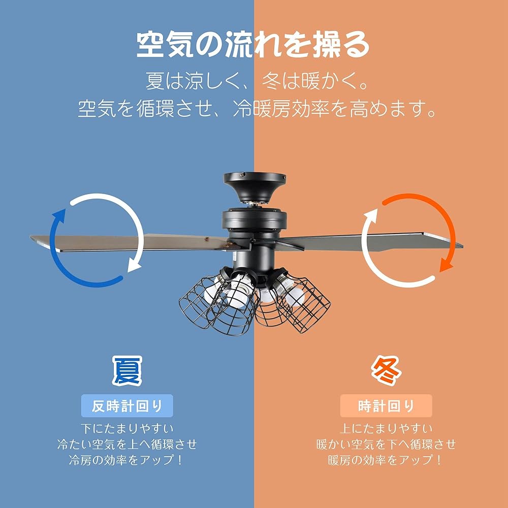 Ceiling Fan Light, 4 Lights, Remote Control Wood Grain Fan, Energy Saving, Air Volume Adjustment, Ceiling Light, Ceiling Fan, Cooling and Heating Effect, Ceiling Light, Stylish, Electric, LED (Black)