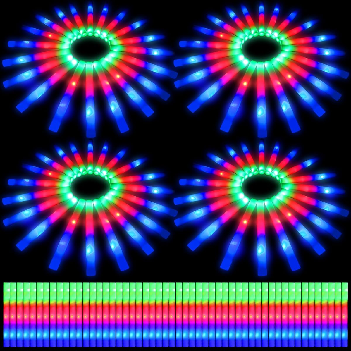 Libima Foam LED Glow Sticks 350pcs Bulk Light Up Foam Sticks 3 Modes Flashing Glow in the Dark Wands Party Favors for Birthday Wedding Rave Concert Camping Festival Halloween Christmas Party Supplies