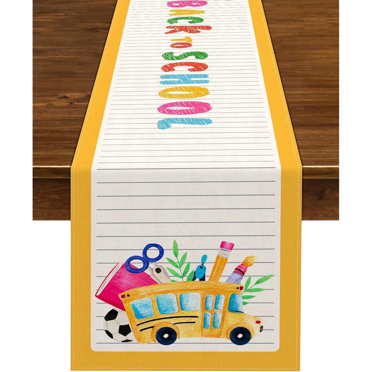 Nepnuser Back to School Table Runner, Student First Semester Party Decorations, School Bus Home Kitchen Dining Room Decor