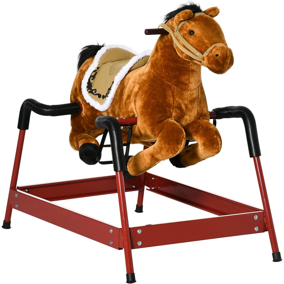 Qaba Kids Spring Rocking Horse for Girls and Boys Animal Sounds Stuffed Animal Riding Horse Soft Feel Interactive Toy