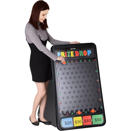 WinSpin 41" x 25" Prize Drop Plinko Board Foldable Stand Disc Drop Board Game with 12 Play Packs for Carnival Fair Party (Multi-Color LED Lights)