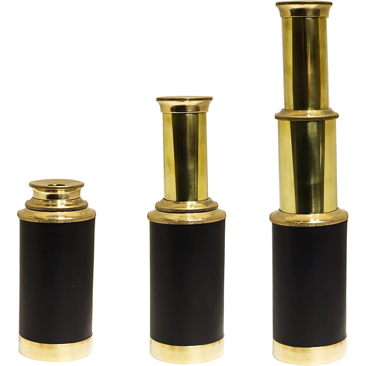 PORTHO Children's Mini Telescope 6" Wooden Box with Shiny Brass Finish and Black Leather Cover for Work Handheld Pirate Spyglass Monocular Birthday Christmas Collectible Gift