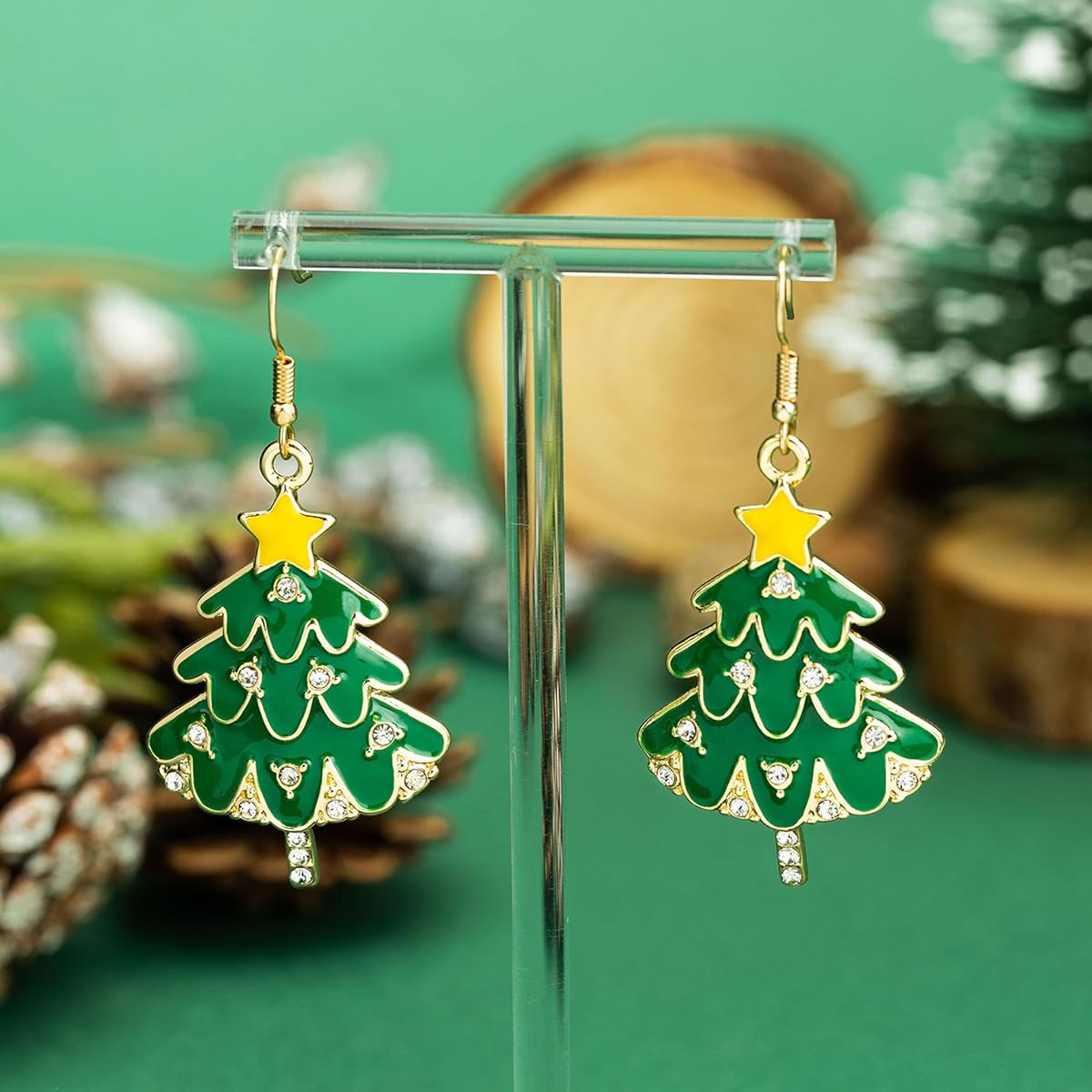 Christmas Earrings for Women Girls Christmas Tree Crystal Earrings Christmas Party Drop Dangle Earrings Holiday Earrings Christmas Jewelry, No Gems