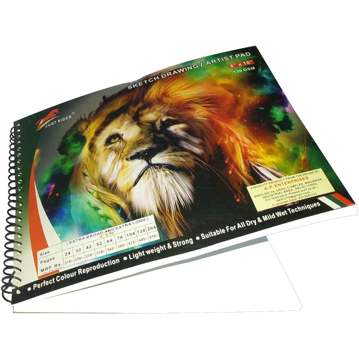 JUST RIDER "8x10" Premium Sketchbook Spiral Binding Drawing Book 130GSM 64 Pages Acid Free Drawing Paper Perfect for Kids/Teens/Adults