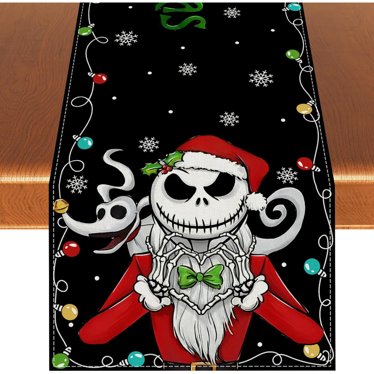 Linen Christmas Table Runner Halloween Gothic Skull Tablecloth Christmas Nightmare Before Decorations for Home Kitchen Table Home Kitchen Table Decorations - 13 x 72 Inches