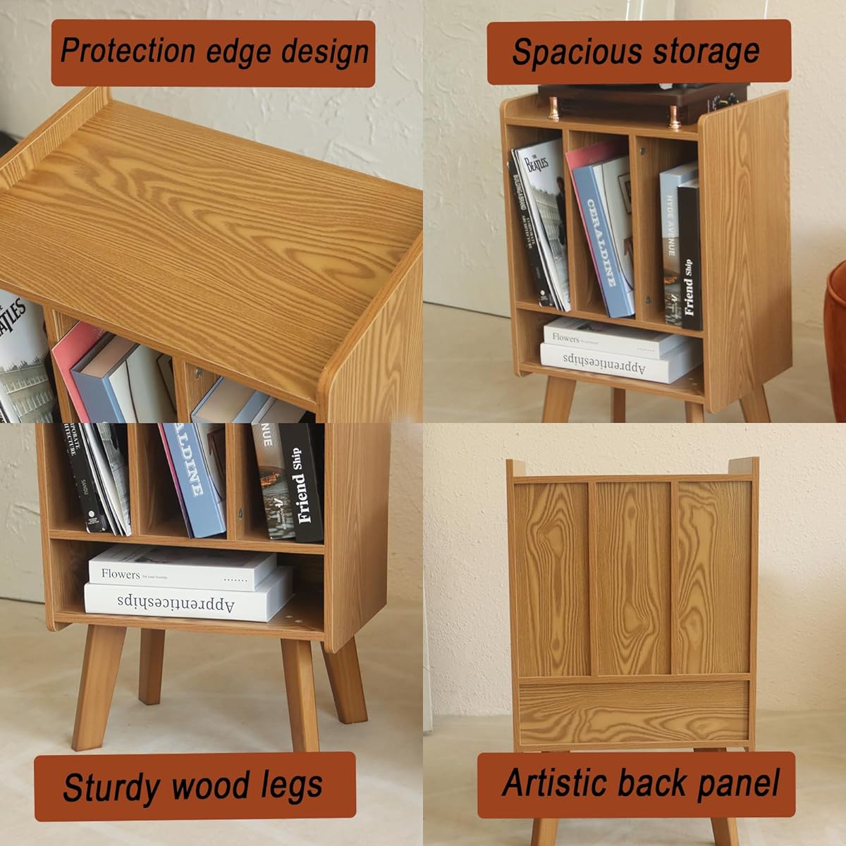 AWASEN Record Player Stand with Vinyl Storage Turntable Stand with Record Storage Vinyl Record Table Holds Up to 100 Albums 3 Tier End Table with Wooden Legs for Living Room Bedroom Office (Brown)