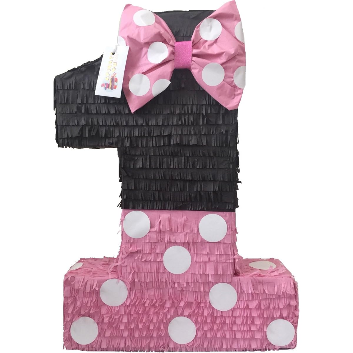 Apinata4u Large Light Pink & Black Number 1 Pinata 23" Tall