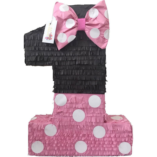 Apinata4u Large Light Pink & Black Number 1 Pinata 23" Tall
