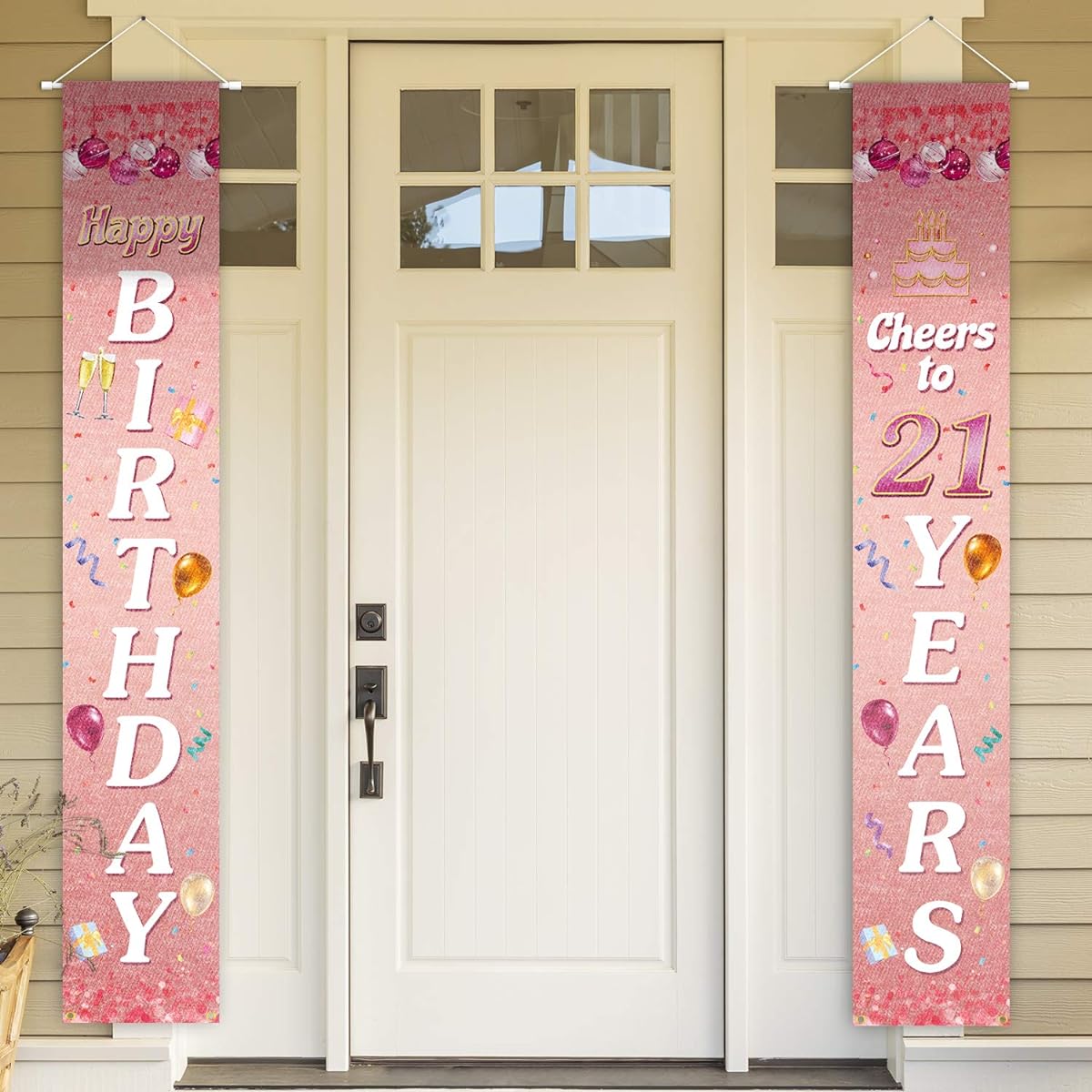 Happy Birthday Cheers to 21 Years Pink Yard Sign Door Banner 21st Birthday Decorations Party Supplies