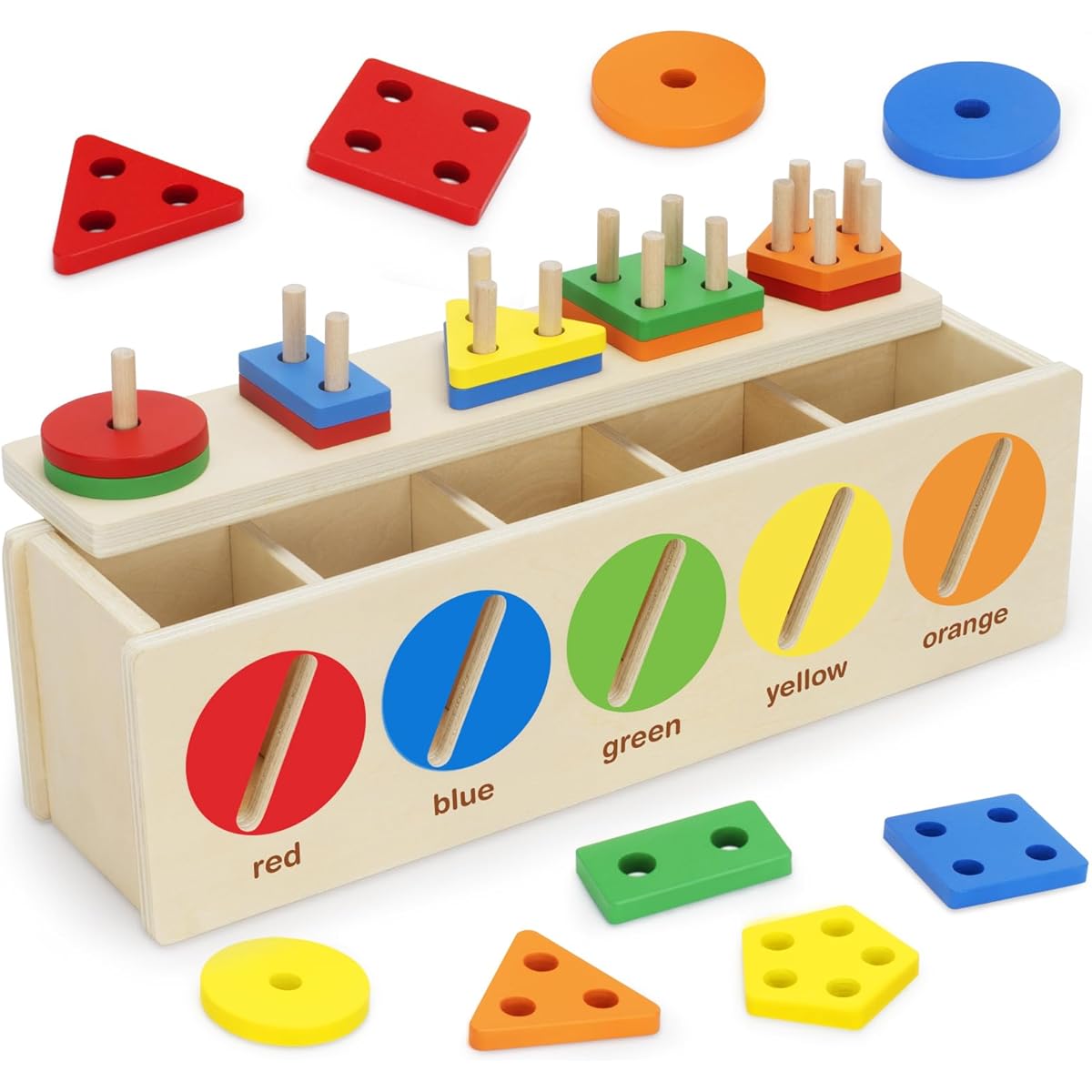 Jumlys Montessori Toys for Toddlers 1 2 3 Years Old Wooden Color & Shape Sewing Matching Box Early Learning Toys 12-18 Months 1-3 Years Old Perfect Christmas/Birthday Gifts for Boys & Girls