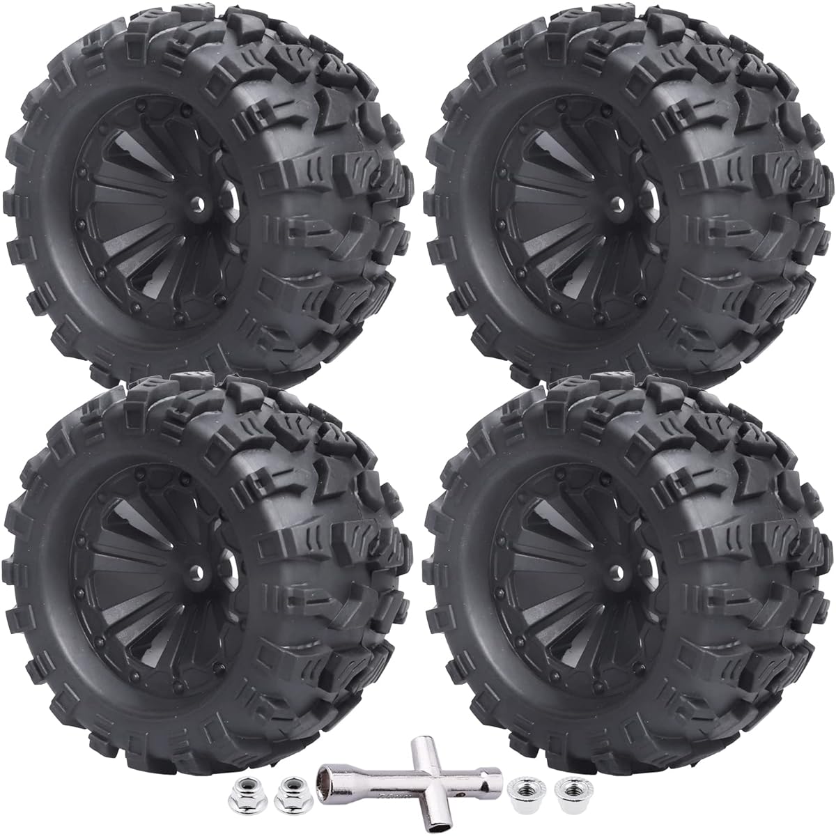 4X 125mm OD RC Truck Tires and Wheels with 12mm Hex Hub for 1/10 Scale Traxxas Redcat Exceed RC Car Model