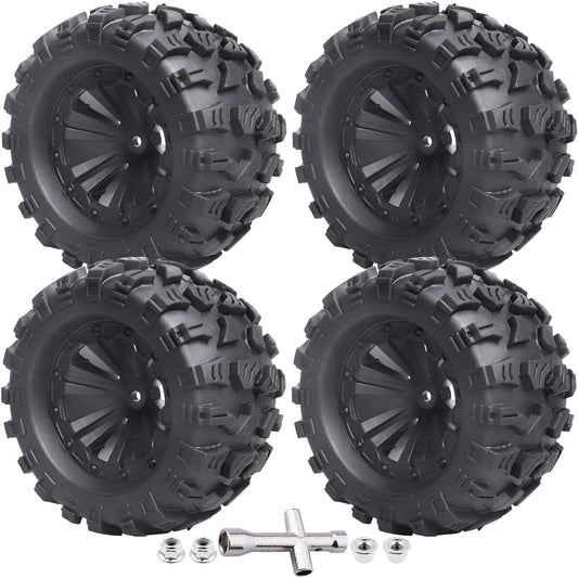 4X 125mm OD RC Truck Tires and Wheels with 12mm Hex Hub for 1/10 Scale Traxxas Redcat Exceed RC Car Model