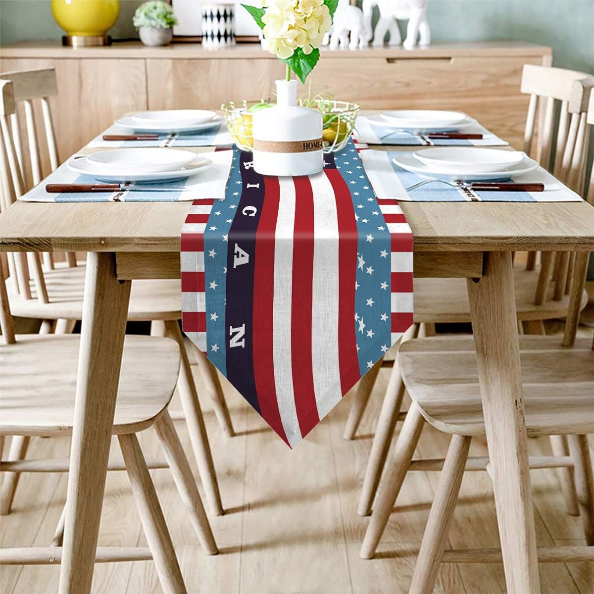 Independence Day Independence Day 4th of July Cotton Linen Table Runner American Flag Free Table Cover for Kitchen Garden Patriotic Flag Day Red Blue Wedding Party Dinner Indoor Outdoor Home Decoration 13 x 72 Inch