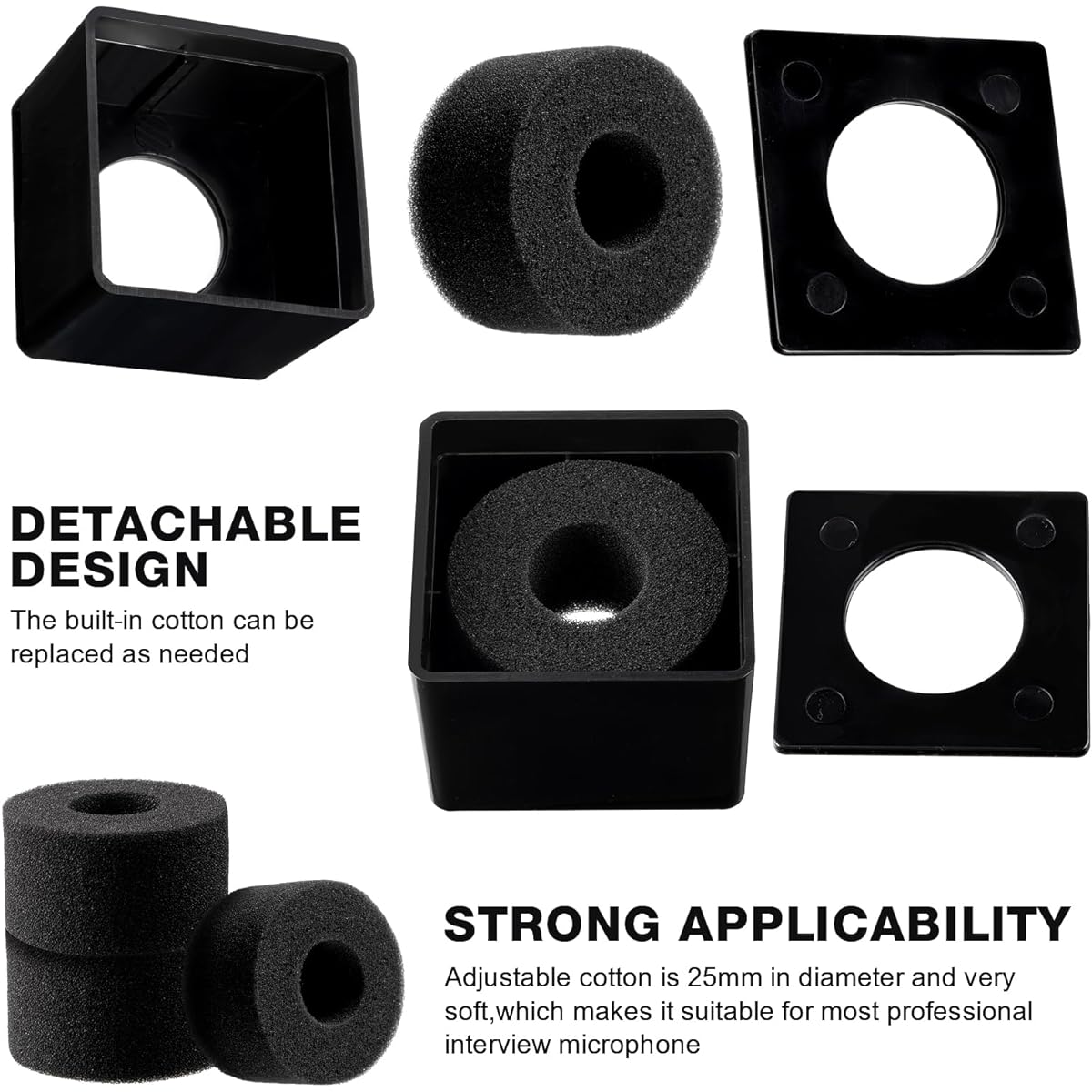 10Pcs Microphone Flag Station Portable Square Cube ABS Foam Mic Flag Logo Studio Equipment Mic Accessories for Reporter Host Interview (White, Black)