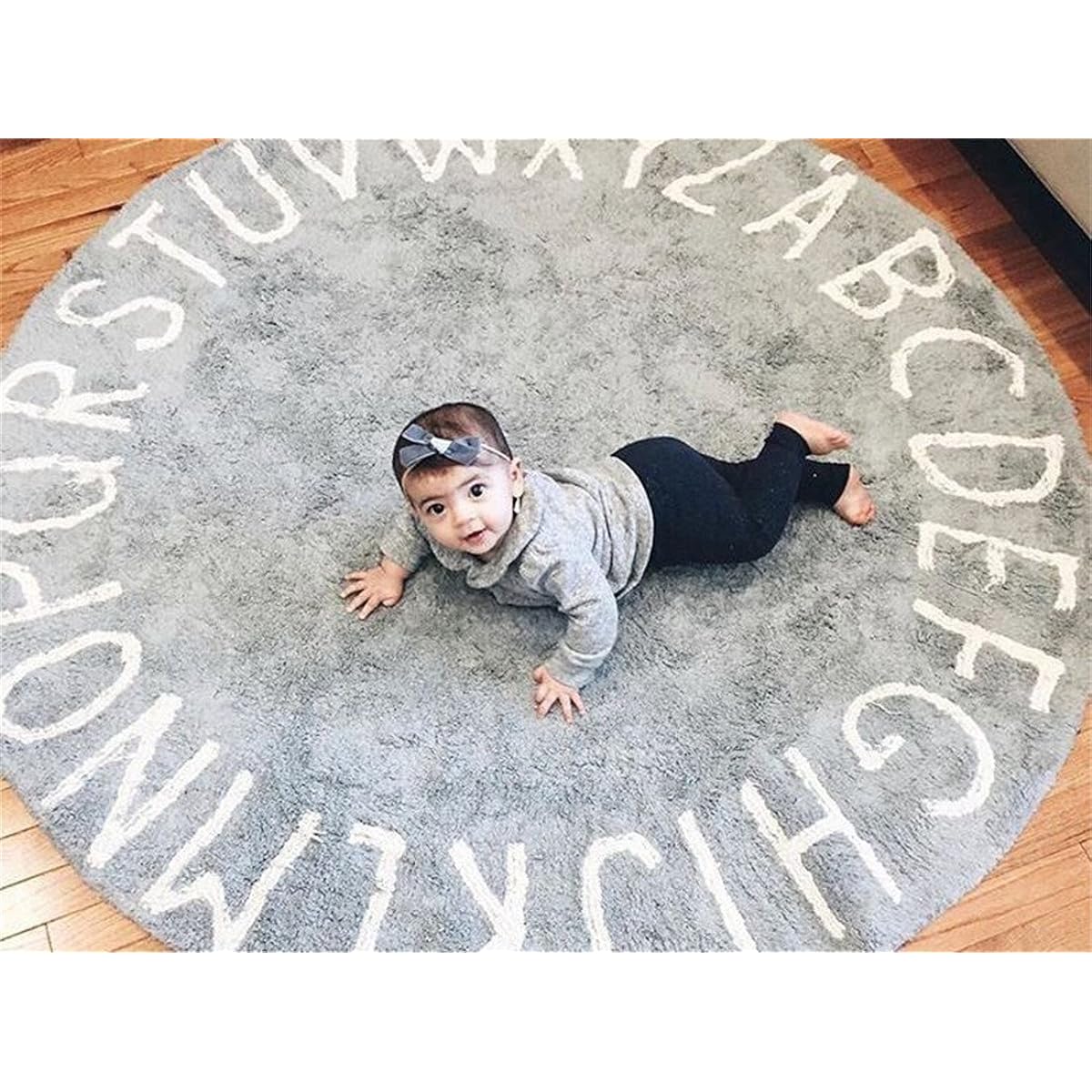 Burning Go Carpet Baby Mat Kids Play Mat ABC Alphabet Rug Mat Nordic Style Simple Round Floor Mat Velour Diaper Changing Mat Interior Monotone (Gray)
