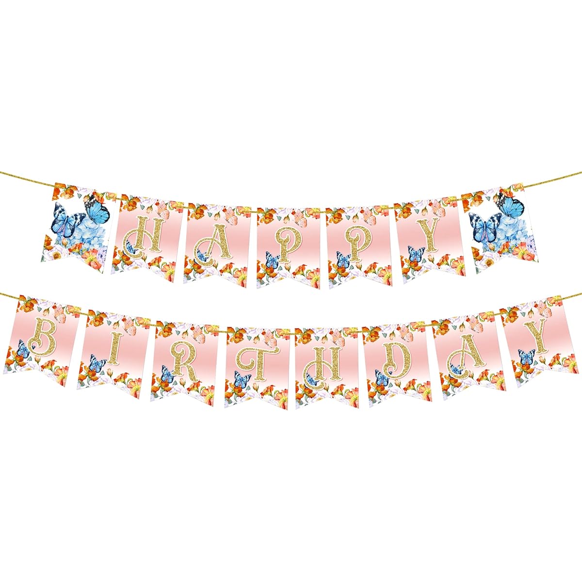 KatchOn Butterfly Happy Birthday Banner - No DIY Needed Butterfly Birthday Decorations | Fairy Birthday Banner | For Fairy Birthday Decorations | Flower Birthday Decorations for Fairy Birthday Party