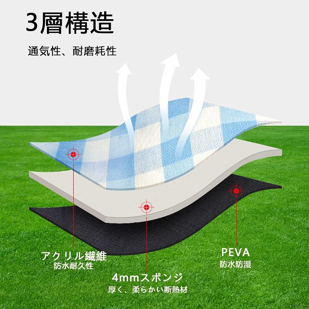 Leisure Sheet, Foldable Picnic Mat, 3mm Thickness, 3 Layer Structure, 150/200 x 200cm, Lightweight, Portable, Waterproof and Insulated, Large Size, For Adults, Children, 6-8 People, Outdoors, Cherry Blossom Viewing, Sports Days, Leather Strap Included (2