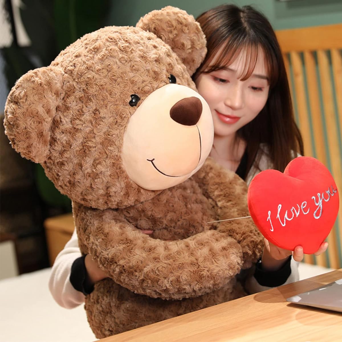 ROCHEMON Teddy Bear Plush Toy Valentine's Day Gift for Boyfriend Heart Boyfriend Brown 19.7 Inch