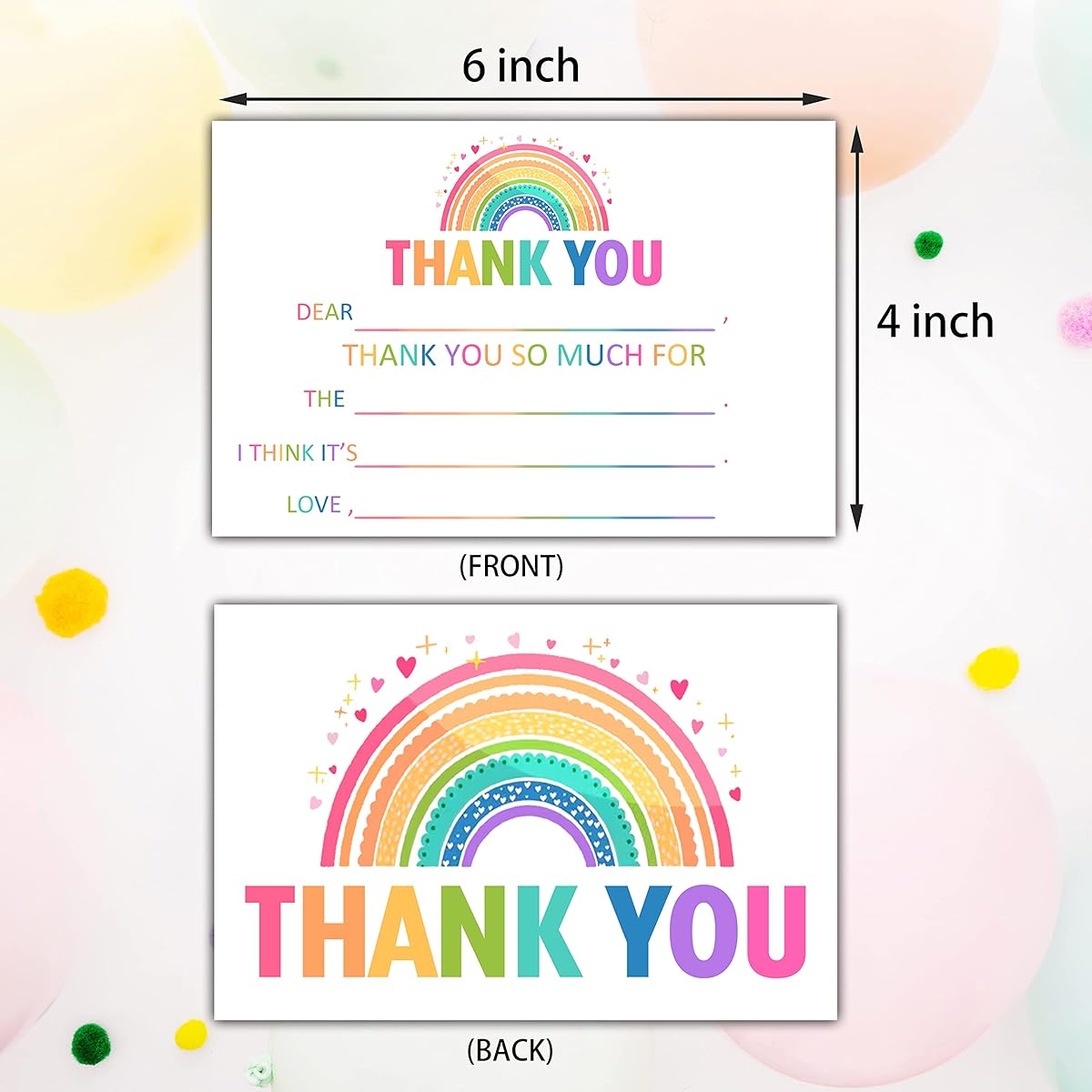 Thank You Cards for Kids Rainbow Colorful Birthday Party Thank You Notes Boys Girls 20 Cards 20 Envelopes (A05)