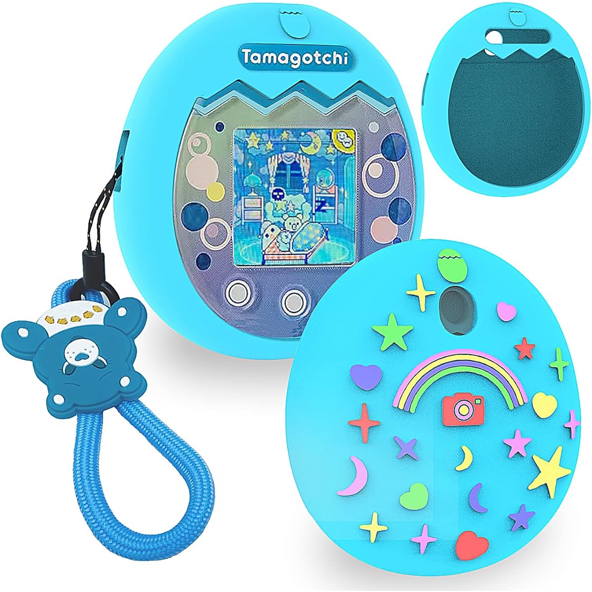 Tamagotchi Pix Virtual Pet Sky/Floral/Ocean/Nature Protective Skin Sleeve Shell for Tamagotchi Pix Interactive Virtual Pet Game Machine with Finger Strap (Blue Cover)