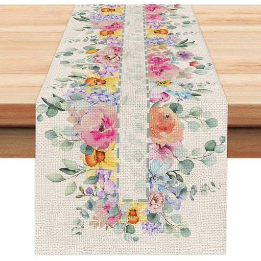 ARKENY Mother's Day Decorations Summer Watercolor Red Flowers Table Runner 13x72 Inch Seasonal Floral Spring Decor for Holiday Farmhouse Indoor Vintage Theme Gathering Dinner Party