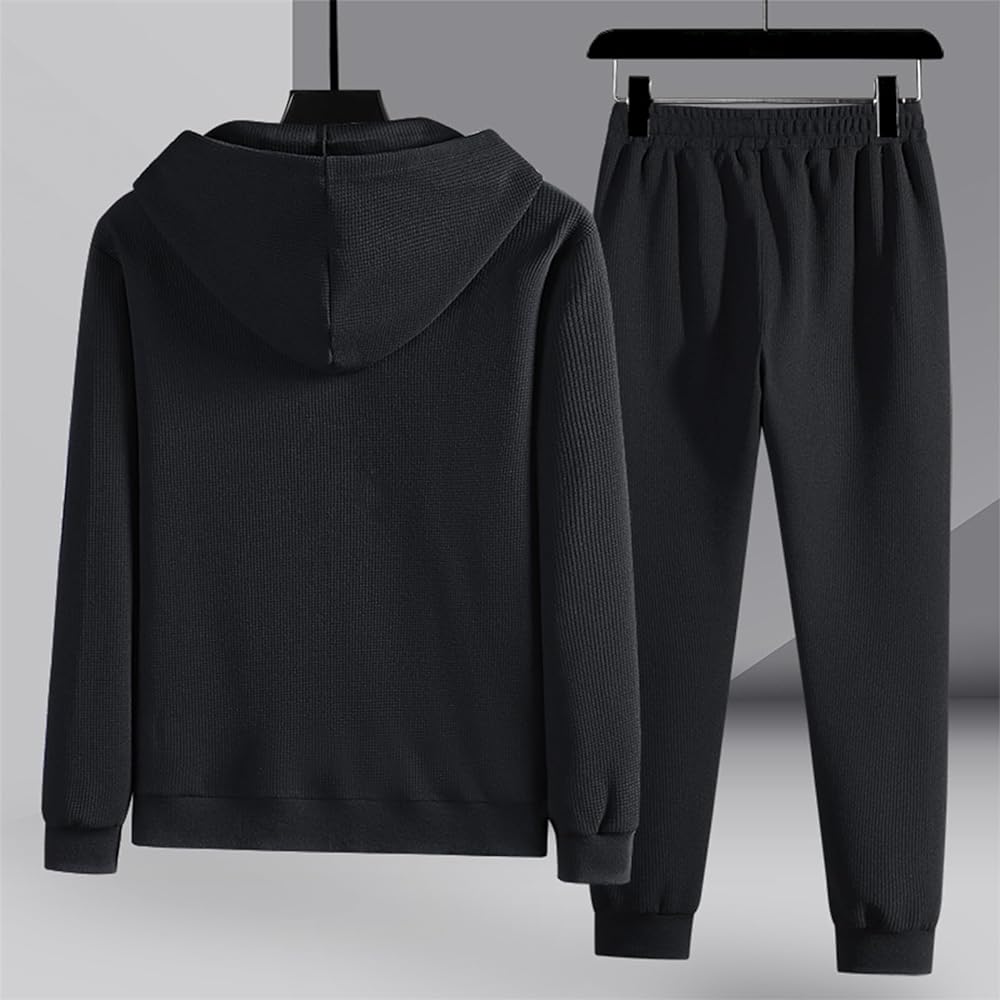 [aterudo] Men's Jersey Top and Bottom Set, Sweat Setup, Plain Parka, Sweat Absorbent, Autumn/Winter Clothes, Cotton, Running Wear, Room Wear, Hooded Sportswear