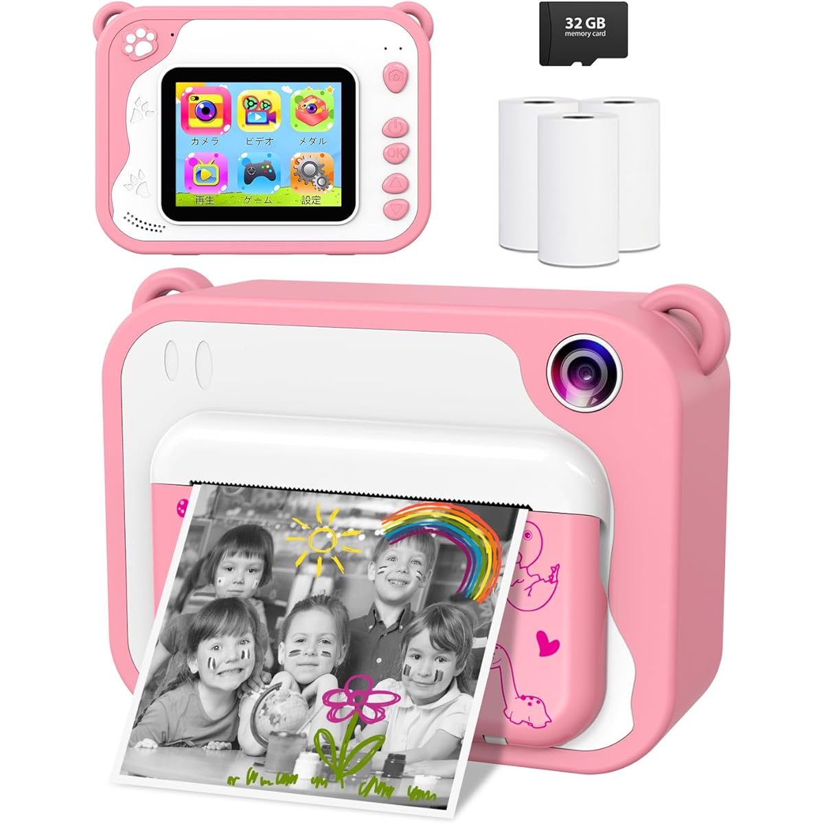 Camera, Kids Camera, Printing Instant Camera, Register Roll Paper Print, 2.4 Inch, 40 Million Pixels, 1080p, Children's Digital Camera, 3 Volume Printing Paper, 5 Color Brush Pencils, 32GB, Memory Card Included, Gift, Children's Day, Birthday, Christmas
