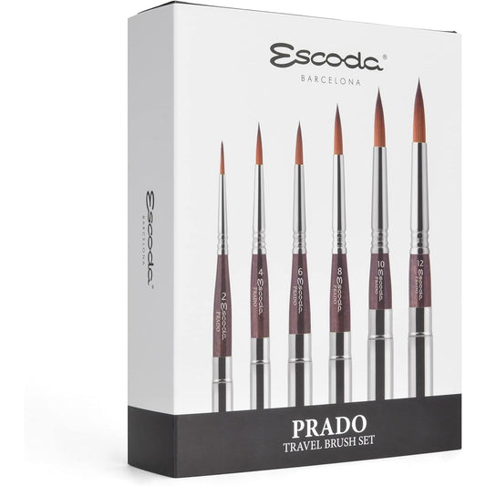 Escoda Prado Series 1468 Artist Watercolor Paintbrush Set in Synthetic Leather Case, 6 Synthetic Sable Travel Brushes, Sizes 2 4 6 8 10 12